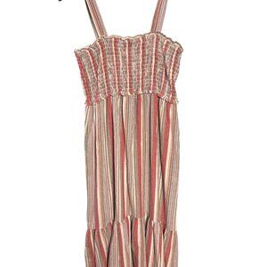 Knox Rose Striped Smocked Midi Sundress High Low Hem XXL Red Blue White Beige